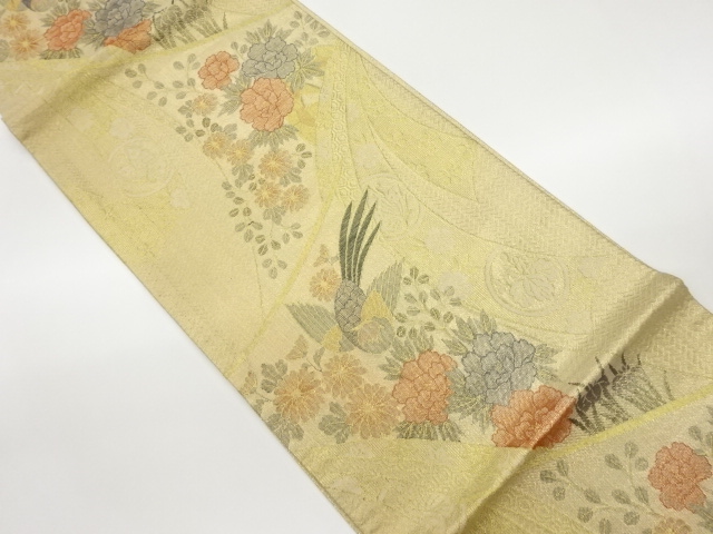 鬘帯に花鳥模様織出し袋帯